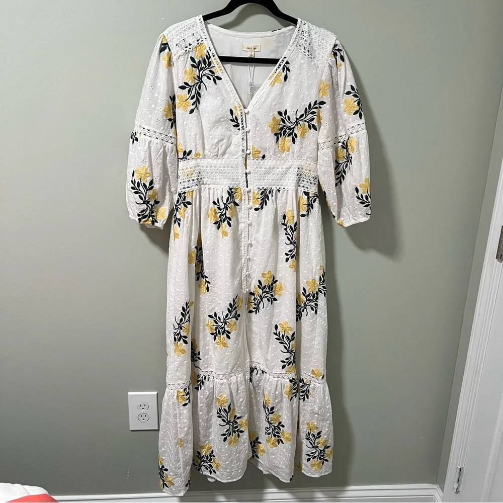 NWT Petal & Pup Yellow Floral Embroidered Midi Dress - Picture 2 of 10